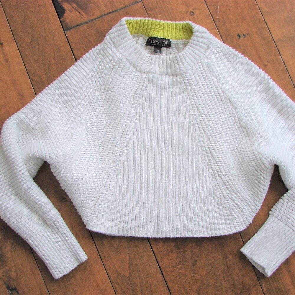 Topshop White Ribbed Cropped Sweater
